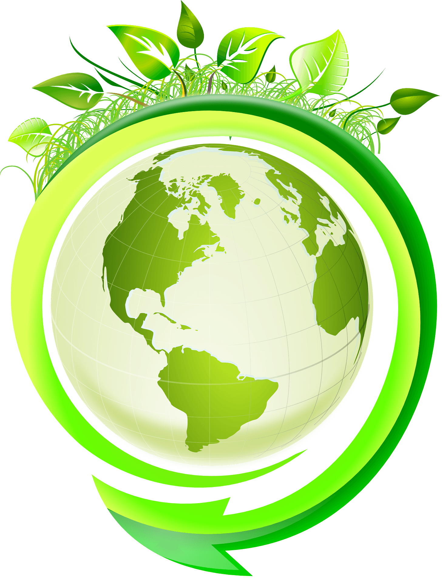 Green Earth surrounded by recycling arrows and leaves
